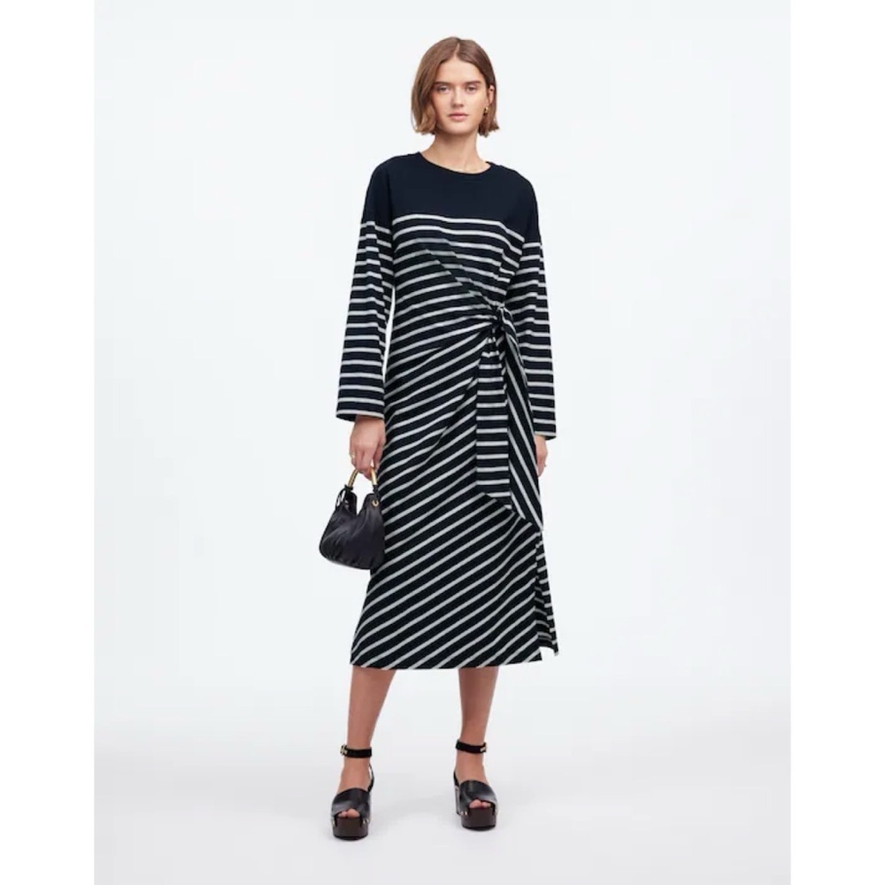 Madewell NWT Side-Tie Knot Maxi Dress in Dark Navy Stripe